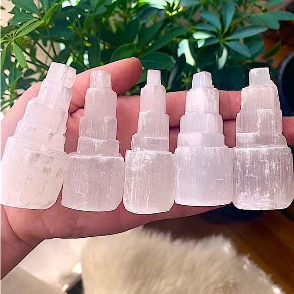 Satin Spar Stepped Tower Selenite Mini Tower Crystal Healing Selenite - Picture 1 of 5